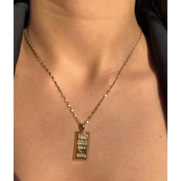 14 Ayar Zincirli Altın Külçe Kolye